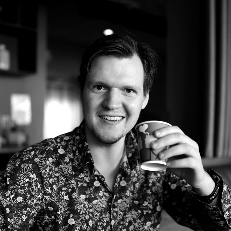 Black and white portrait of Magnus Junghard, Mara's founder
